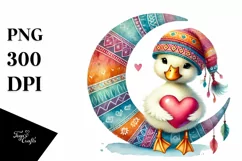 Cute Duck on Moon Holding Heart PNG Product Image 1