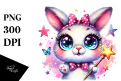 Cute Baby Rabbit with Magic Wand PNG Product Image 1