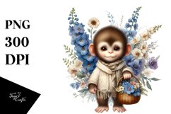 Detailed Boho Baby Monkey Delphinium Bouquet Clipart Product Image 1