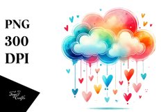 Watercolor Moon with Hanging Hearts, PNG Product Image 1