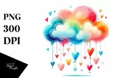 Watercolor Moon with Hanging Hearts, PNG Product Image 1
