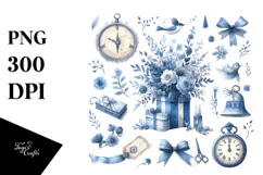 Watercolor Blue Toile Ephemera PNG Product Image 1