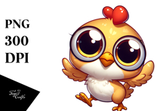 Playful Cartoon Chicken with Anime Eyes PNG Product Image 1