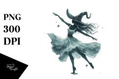Retro Dancing Witch in Watercolor Style PNG Product Image 1