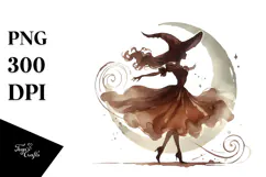 Retro Dancing Witch in Watercolor Style PNG Product Image 1