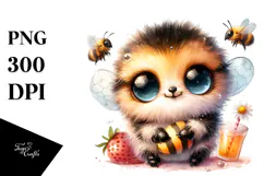 Digital Watercolor Baby Bee PNG Product Image 1