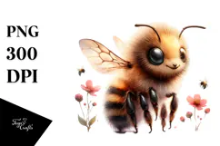 Digital Watercolor Baby Bee PNG Product Image 1