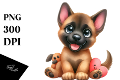Watercolor Cute Cartoon Malinois with Big Eyes, PNG Product Image 1