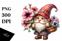 Watercolor Cute Gnome Holding Petunia Bouquet Product Image 3