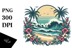 Vintage Tropical Beach Waves PNG Product Image 1