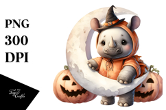 Cute Baby Rhino Moon Halloween PNG Product Image 1