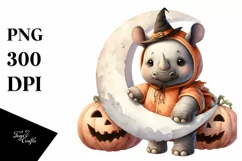 Cute Baby Rhino Moon Halloween PNG Product Image 3