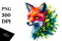 Vibrant Fox with Plant Leaves, Transparent PNG Product Image 1