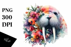 Artistic Walrus,Flower Watercolor | Clipart Product Image 1