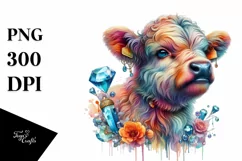 Colorful Baby Cow with Gemstone PNG Product Image 1