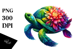 Vibrant Watercolor Turtle with 3D Flowers, 20 oz Tumbler Product Image 1
