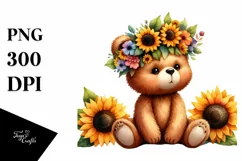 Cute Baby Bear with Sunflower Wreath | Sublimation | Clipart Product Image 1