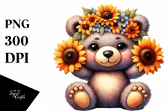 Cute Baby Bear with Sunflower Wreath | Sublimation | Clipart Product Image 3