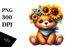 Cute Baby Bear with Sunflower Wreath | Sublimation | Clipart Product Image 1