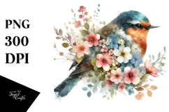 Grunge Bird with Spring Flowers, Transparent PNG Product Image 1