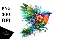 Vibrant Watercolor Bird with Flowers PNG Product Image 3