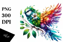 Abstract Vibrant Watercolor Bird with Flowers PNG Product Image 3