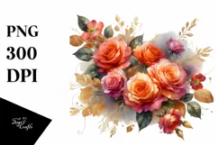 Vibrant Orange Roses Watercolor PNG Product Image 1