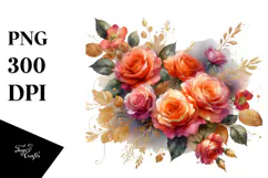 Vibrant Orange Roses Watercolor PNG Product Image 1