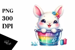 Smiling Cute Baby Bunny with Bublly Bucket | Clipart Product Image 1