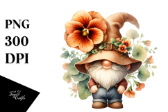 Gnome with Nasturtium Floral Frame PNG Product Image 1