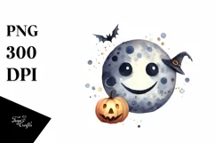 Funny Watercolor Simple Halloween Moon | Clipart Product Image 3