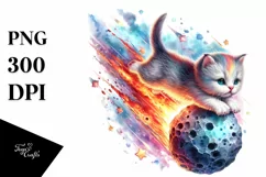 Baby Cat Diving from Meteor | Sublimation | Clipart Product Image 1