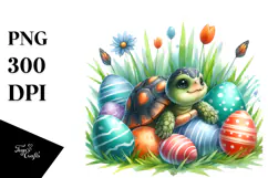 Digital Watercolor Baby Turtle PNG Product Image 1