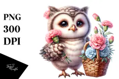 Detailed Whimsical Baby Owl with Flowers | Sublimation | Product Image 1