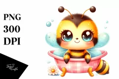 Colorful Baby Bee Smiling Bathtub Watercolor Product Image 3