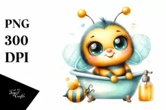 Colorful Baby Bee Smiling Bathtub Watercolor Product Image 1