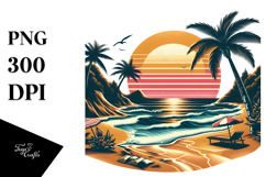 Retro Tropical Beach Sunset PNG Product Image 1