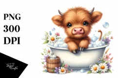 baby highland cow in bath tub with bubbles Product Image 1