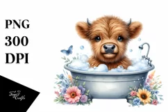 Cute Baby Highland Cow in Bath Tub | Sublimation | Clipart Product Image 1