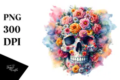 Colorful Skull Flowers, PNG Product Image 1
