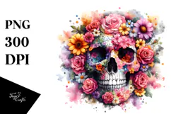Colorful Skull Flowers, PNG Product Image 1