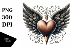Vintage Pencil Heart with Wings PNG Product Image 1