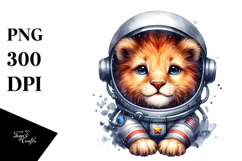 Energetic Baby Lion with Astronaut Helmet, Transparent PNG Product Image 1