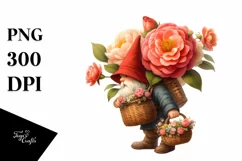Small Gnome Carrying Camellia Bouquet and Flower Basket | Product Image 3