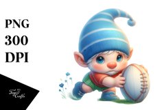 Watercolor Pastell of a Cute Baby Gnome Playing Rugby | Product Image 3