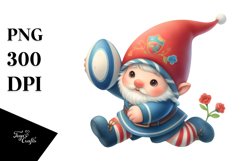 Watercolor Pastell of a Cute Baby Gnome Playing Rugby | Product Image 1