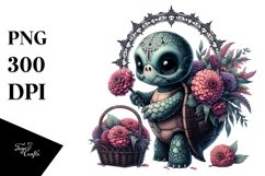 Gothic Baby Turtle with Zinnia Bouquet | Clipart Product Image 3