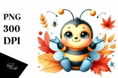 Funny Baby Bee with Autumn Leaves | Sublimation | Clipart Product Image 1