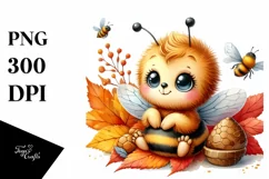 Funny Cute Baby Bee Autumn Leaves Clipart Product Image 3