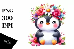 Cute Penguin with Flower Crown PNG Product Image 1